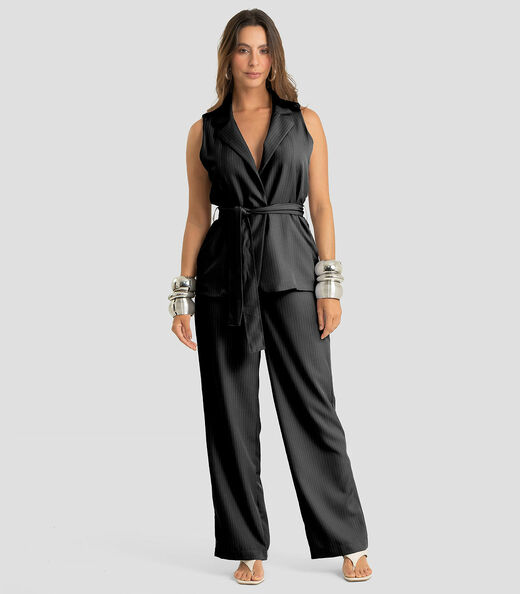Colete Feminino Alfaiataria Risca De Giz Dianna Preto