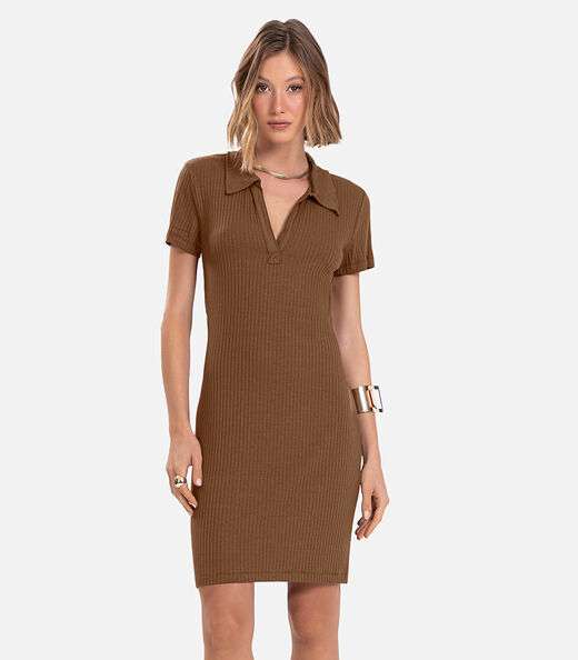 Vestido De Ribana Canelado Feminino Endless Marrom