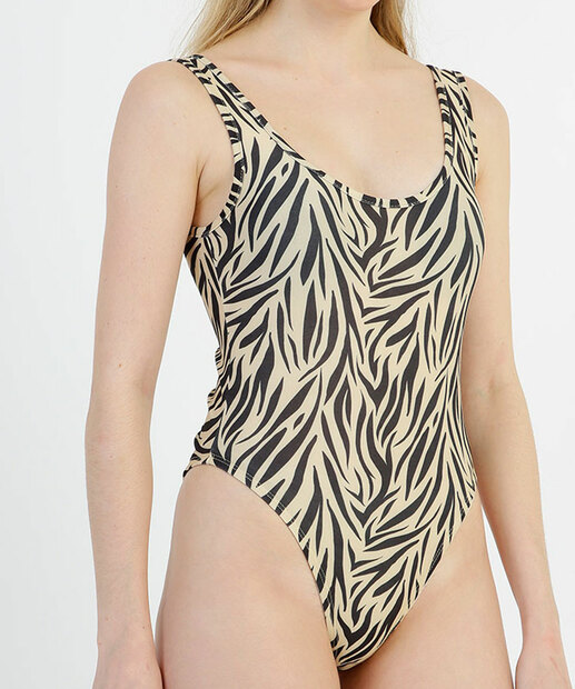 Body Feminino Fitness Animal Print Alças Largas
