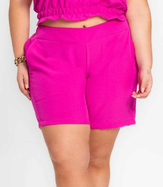 Shorts Feminino Plus Size Crepe Light Secret Glam Rosa