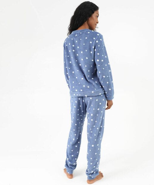 Pijama Feminino Plush Estampa Poá Manga Longa Marisa
