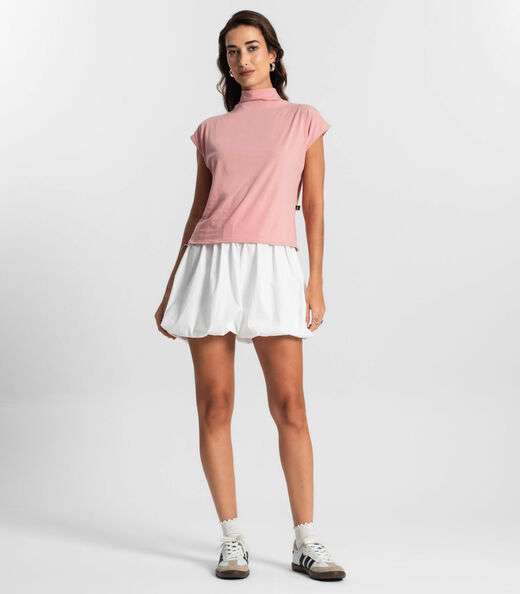 Blusa Feminina Manga Curta Meia Malha KO Rosa