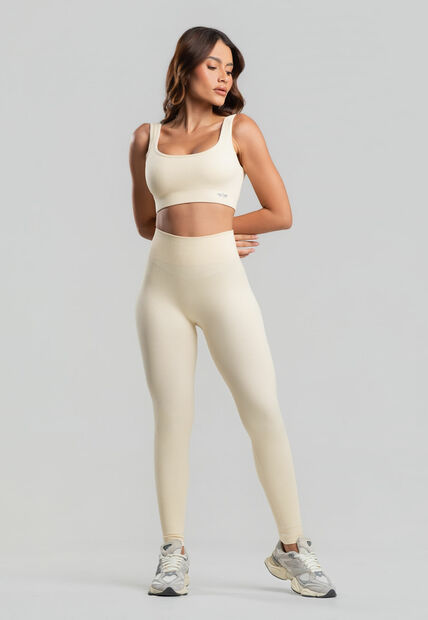 Conjunto Fitness Calça e Top Sem Costura Marfim Salvatore