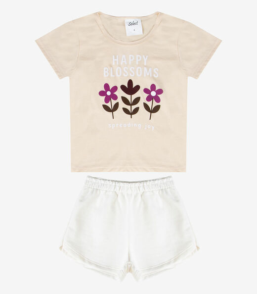 Conjunto Feminino Short e Blusa Estampada Select Bege