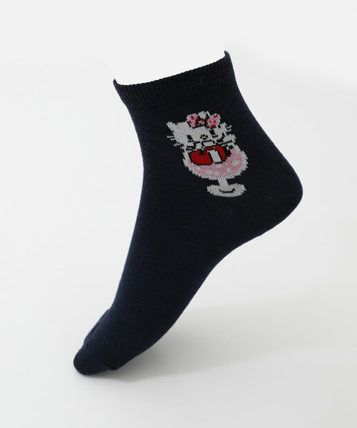 Kit 2 Pares Meias Feminina Cano Curto Hello Kitty Preto