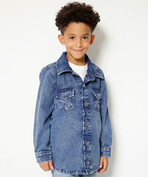 Jaqueta Infantil Jeans Bolsos MR Tam 4 a 10