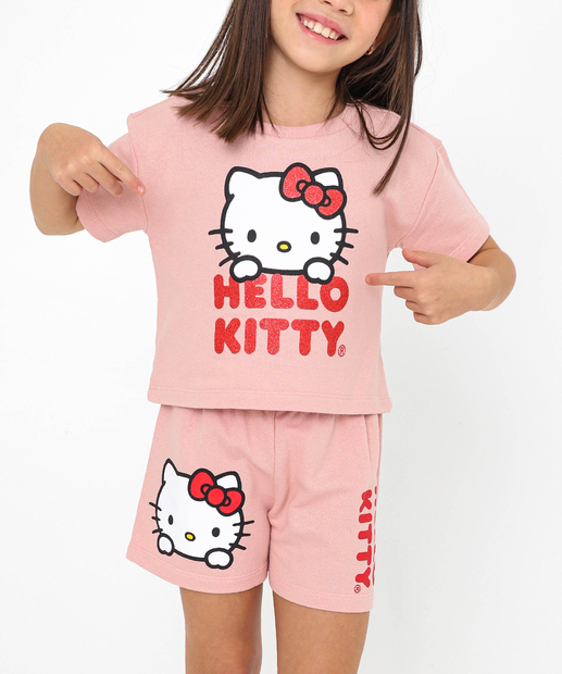 Conjunto Infantil Moletinho Hello Kitty Tam 4 a 10 Rosa