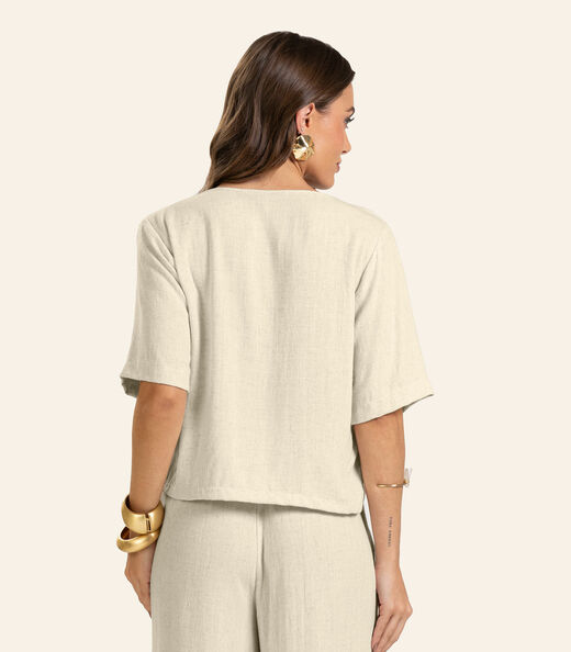 T- shirt em V Feminina Endless Bege