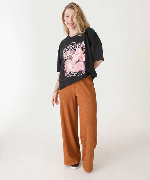 Blusa Feminina Manga Curta Estampa Aurora Disney