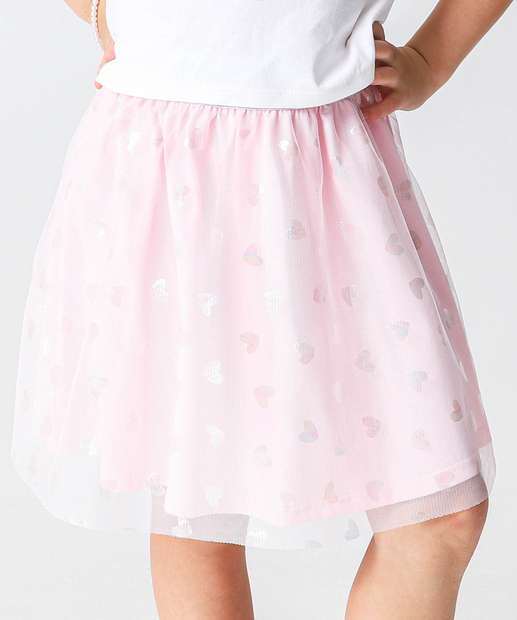 Conjunto Infantil Coração Tule Marisa Tam 4 a 10 Off White