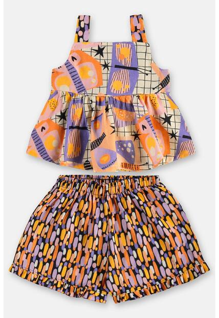 Conjunto Menina com Blusa e Short Três e Já