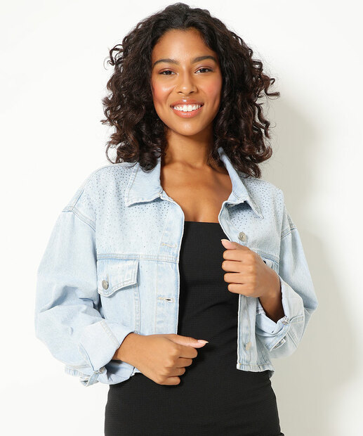 Jaqueta Feminina Jeans Strass Marisa