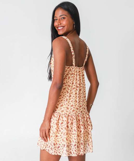 Vestido Feminino Tule Babado Flores Marisa Amarelo