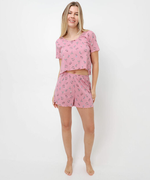 Pijama Feminino Estampa Flores Marisa Rosa