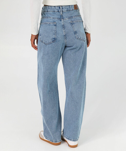 Calça Jeans Barrel Feminina Bolsos Sawary Azul