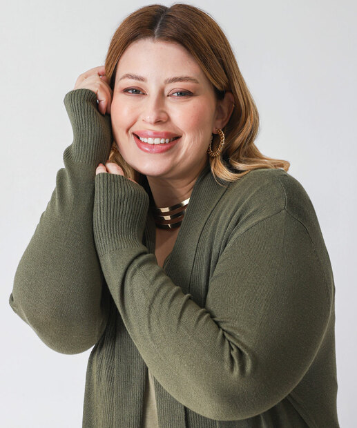Cardigan Plus Size Feminino Alongado Marisa Verde