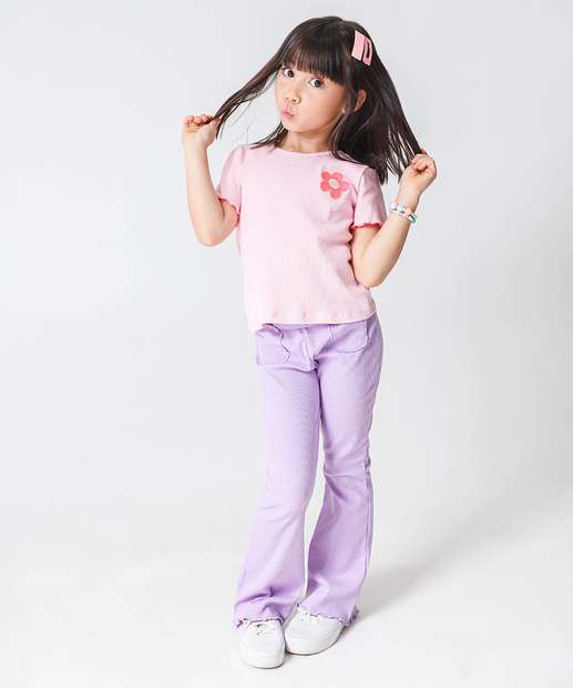 Blusa Infantil Canelada Bordado Marisa Tam 4 a 10 Rosa