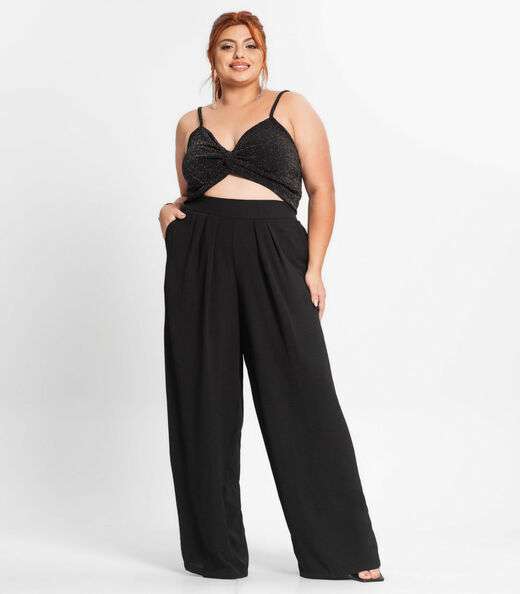 Blusa Cropped Feminina Plus Size Secret Glam Preto