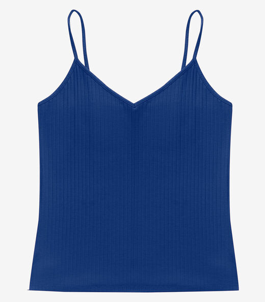 Blusa De Alça Feminina Ribana Canelada Rovitex Azul
