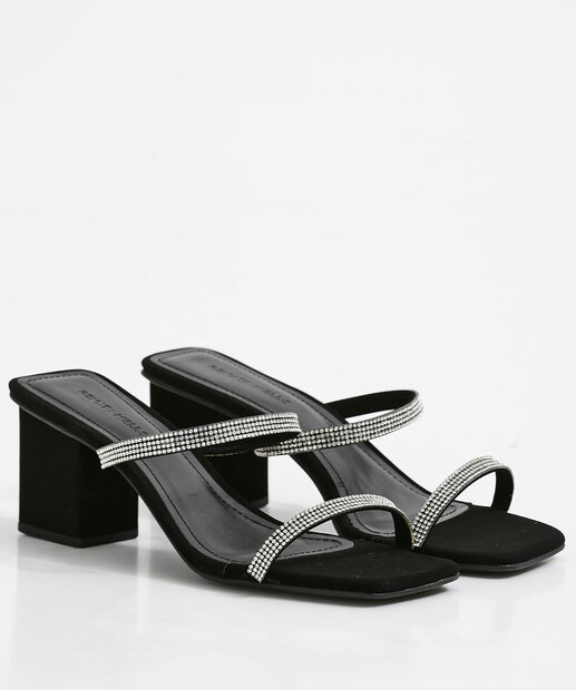 Tamanco Feminino Tiras Strass Salto Grosso Renata Mello