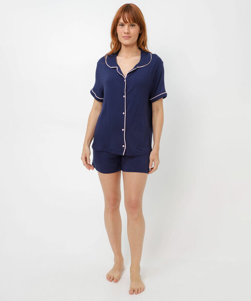 Pijama Feminino Americano Manga Curta Marisa Azul