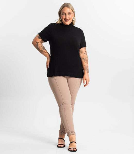 Blusa Gola Alta Feminina Plus Size Secret Glam Preto