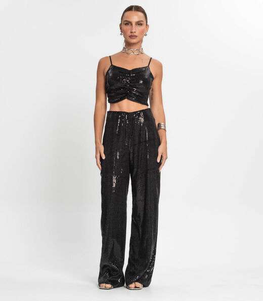 Top Cropped Em Paetê Endless Preto