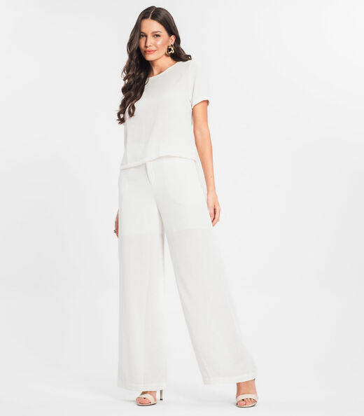 Conjunto Blusa Com Calça Pantalona Endless Bege