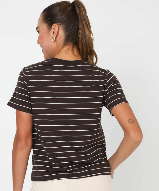 Blusa Feminina Listrada Manga Curta Marisa Marrom