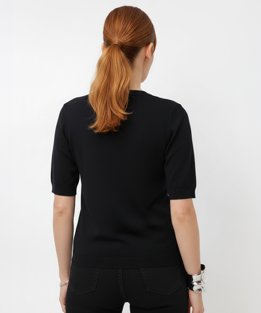 Blusa Feminina Tricô Manga Curta Marisa Preto