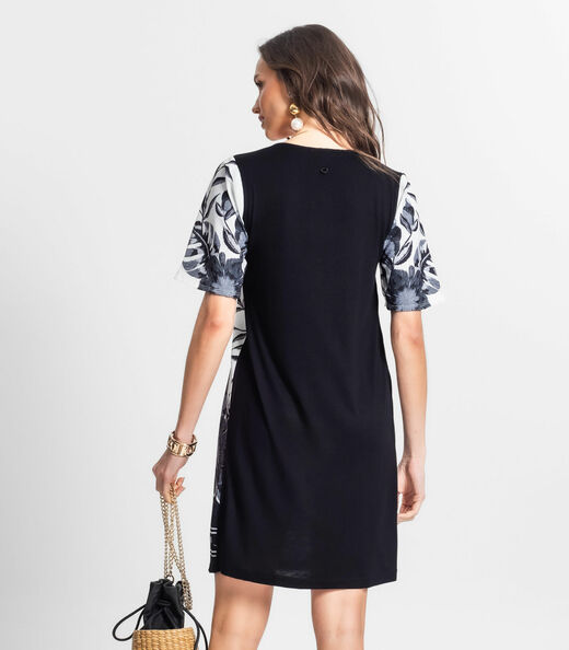 Vestido Curto De Poly Light Estampado Endless Preto