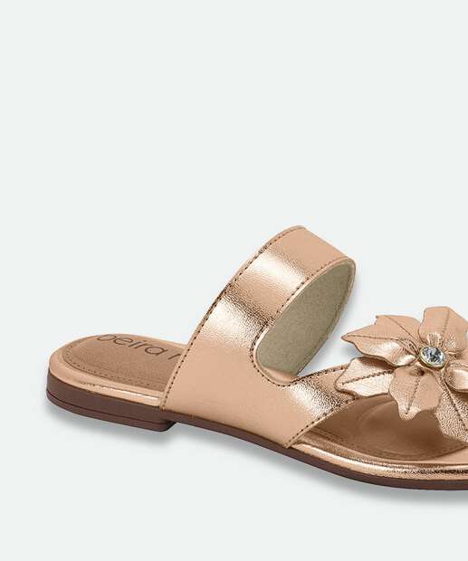 Rasteirinha Feminina Tiras Metalizada Beira Rio Rosê