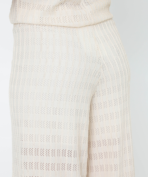 Calça Wide Leg Textura Feminina Marisa Bege