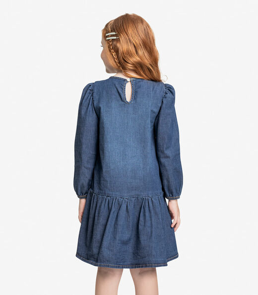Vestido Infantil Manga Longa Jeans Trick Nick Azul