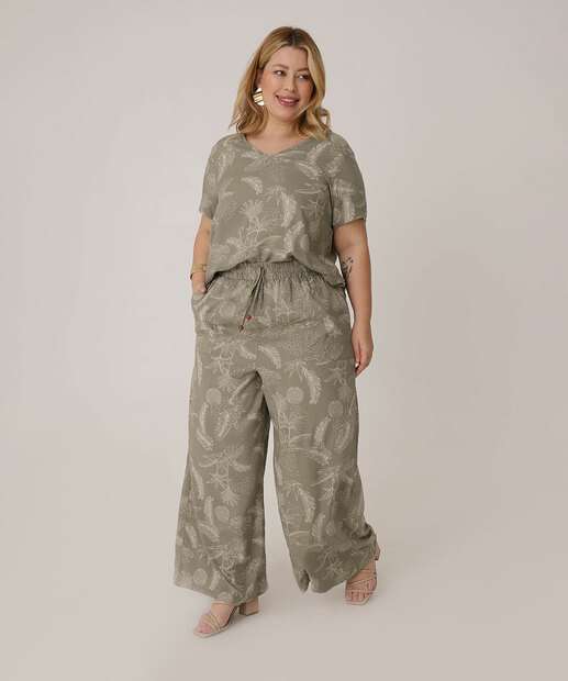 Calça Plus Size Feminina Pantalona Estampada Marisa
