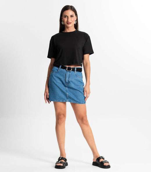 Blusa Cropped Manga Curta Rovitex Preto