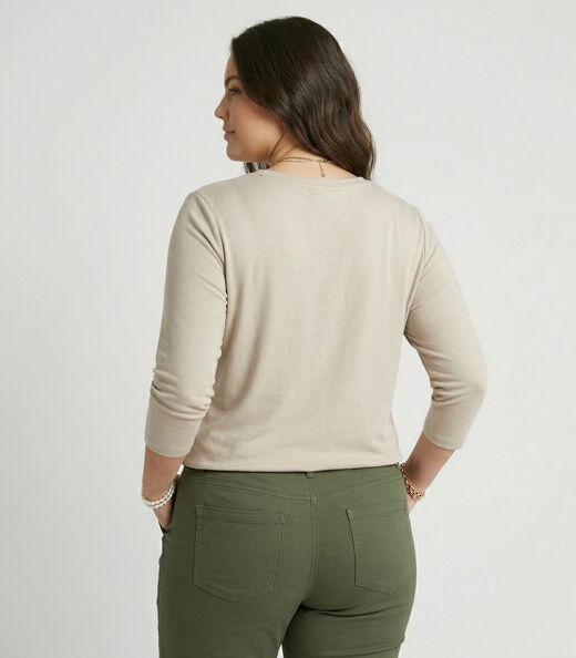 Blusa Manga Longa Plus Size Secret Glam Bege