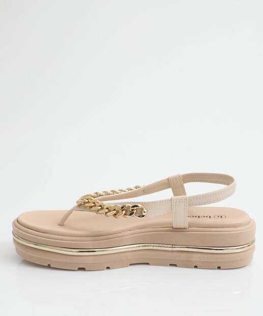 Sandália Feminina Flatform Corrente Bebecê Bege