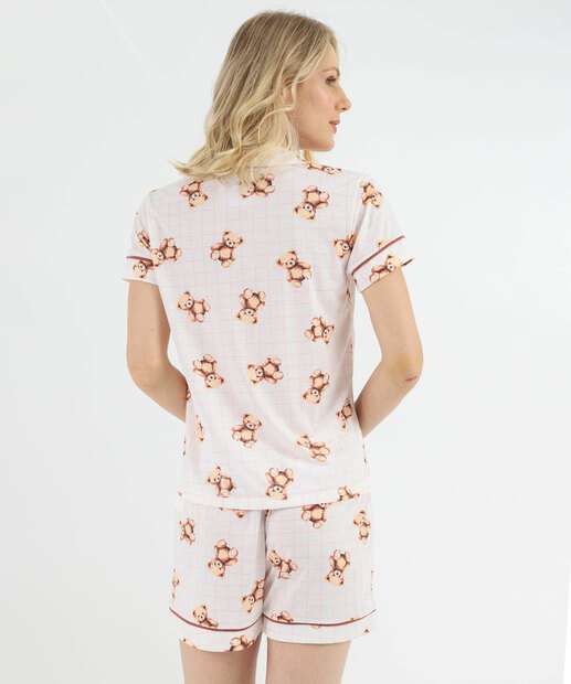 Pijama Americano Feminino Ursos Marisa Off White