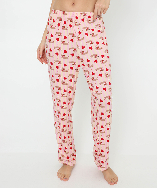 Calça Pijama Feminino Avulso Estampa Cachorros Marisa Rosa