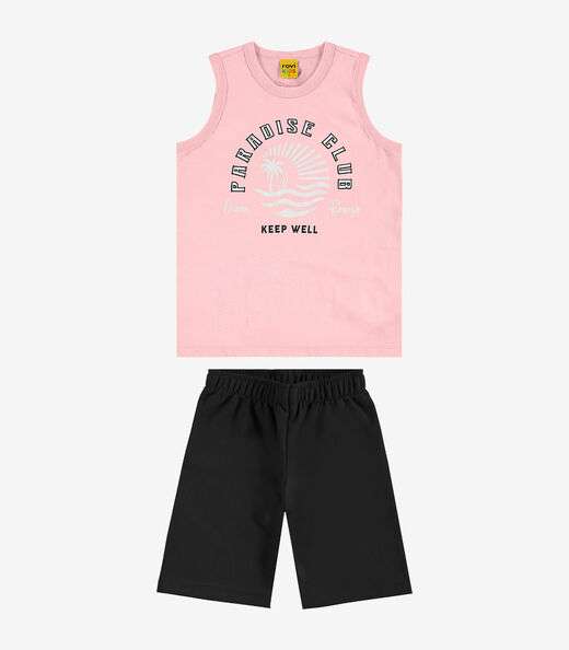 Conjunto Infantil Machão Com Bermuda Rovi Kids Rosa