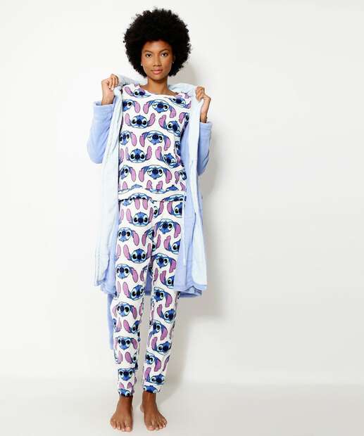 Pijama Feminino Fleece Stitch Manga Longa Disney