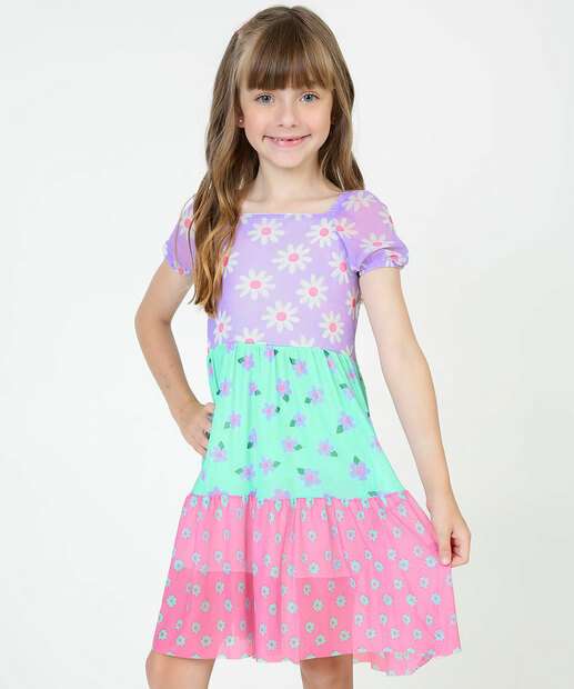 Vestido Infantil Floral Tule Marisa Tam 4 a 10
