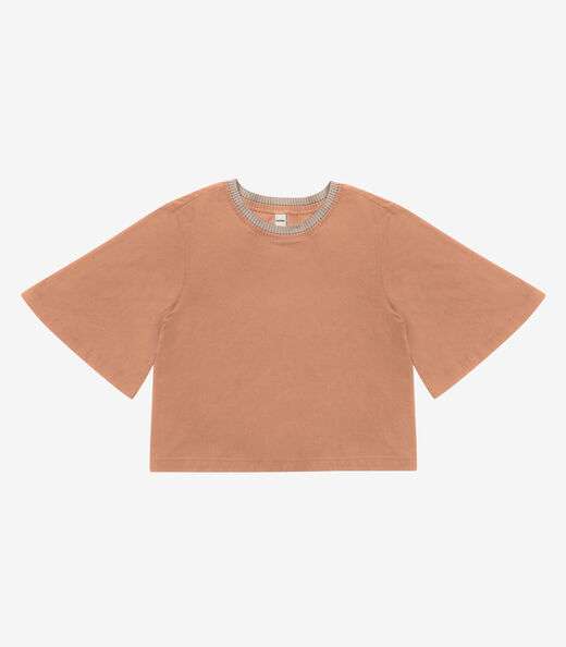 Camiseta Feminina Meia Malha Manga Fluída Rovitex Marrom