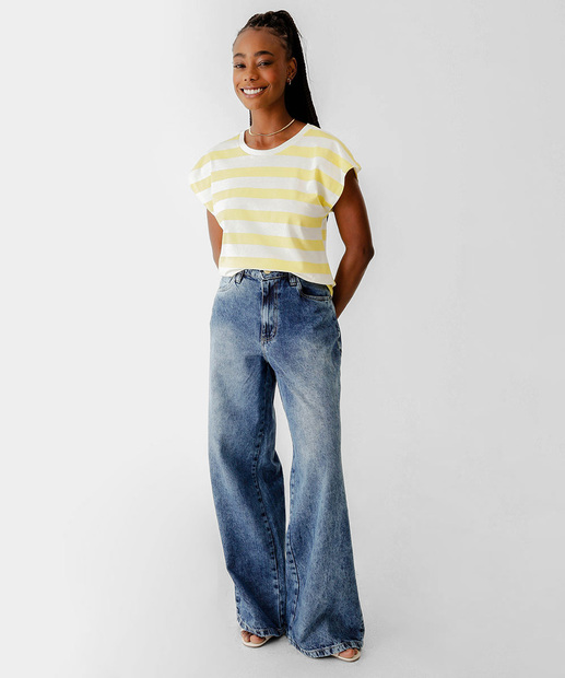 Blusa Feminina Listrada Manga Curta Marisa Off White