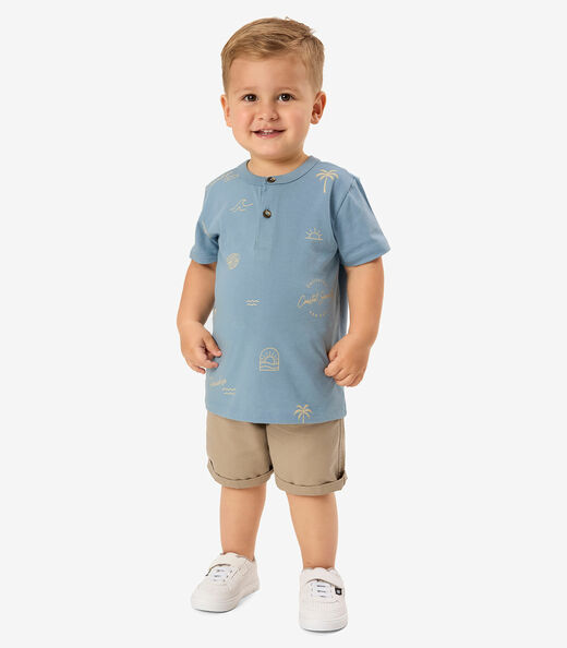 Conjunto Camiseta Com Bermuda Infantil Rovi Kids Azul