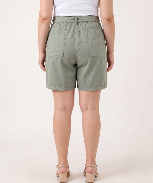 Bermuda Plus Size Feminina Sarja Cinto Verde