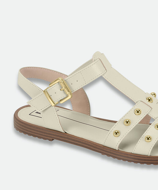 Sandália Feminina Rasteira Tachas Moleca Branco