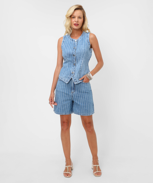 Image_Short Jeans Feminino Listrado Cintura Alta Marisa Azul