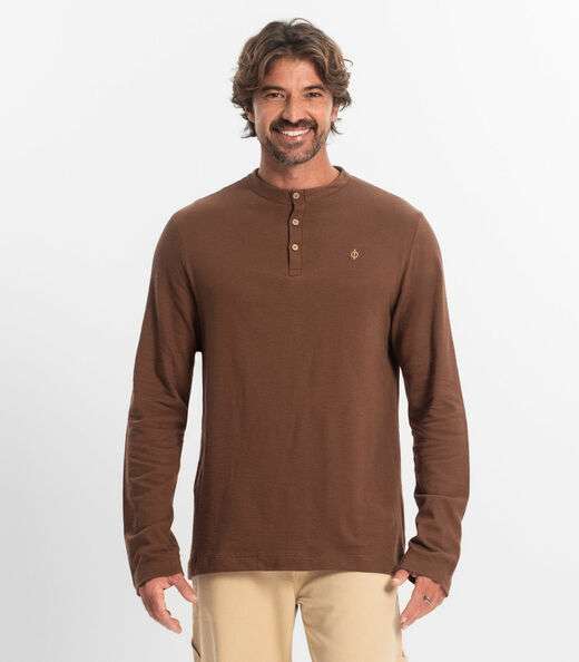 Camiseta Masculina Manga Longa Moletinho Diametro Marrom